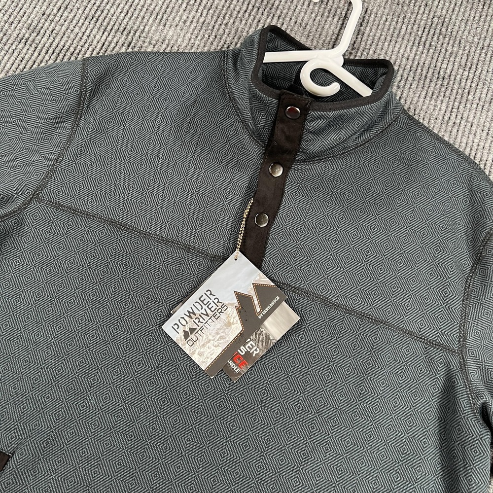 Powder River Outfitters Sweater Mens Large Gray Performance Fleece Snap Pullover